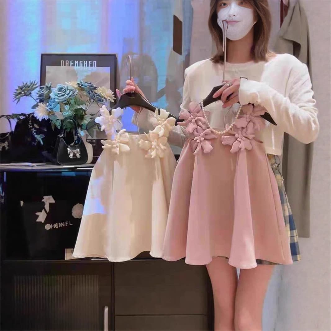 2026 Summer New Girls 3D Flower Strap Dress A-Line Princess Dress for Birthday Ages 2-7