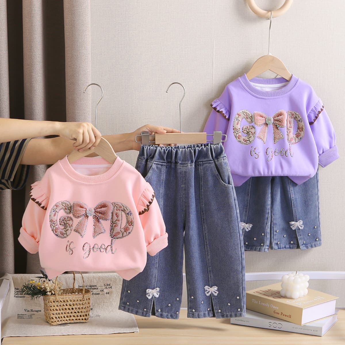 Girls' Spring/Autumn Long Sleeve Hoodie Set for Ages 0-5, New Infant Kids' Sporty Fall Three-Piece Trendy Outfit