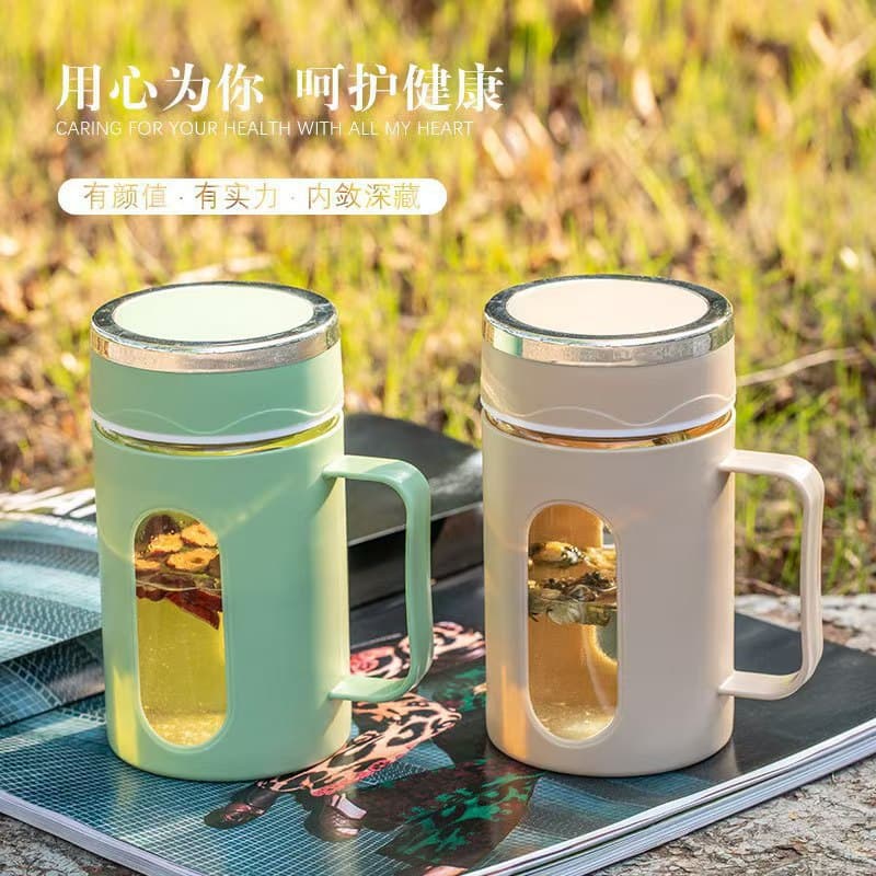 Glass Cup, Double-Walled Glass with Handle, Household and Office Large Capacity Men's Handle Water Cup, Tea Cup