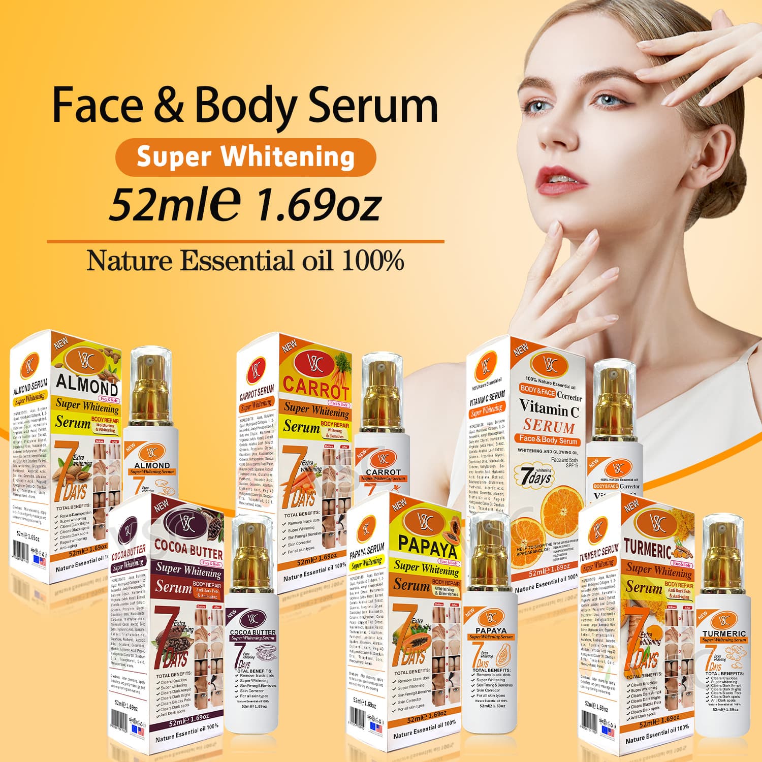 Cross-border Turmeric Essence Facial Papaya Essence Brightens Skin, Removes Darkness, Moisturizes Carrot Serum Essence 52ml