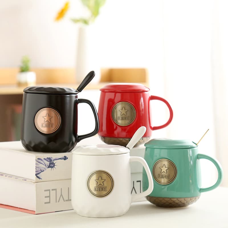 Starbucks University Bronze Medal Fish Scale Office Mug, Ceramic Cup, Coffee Cup Gift Box Custom Logo
