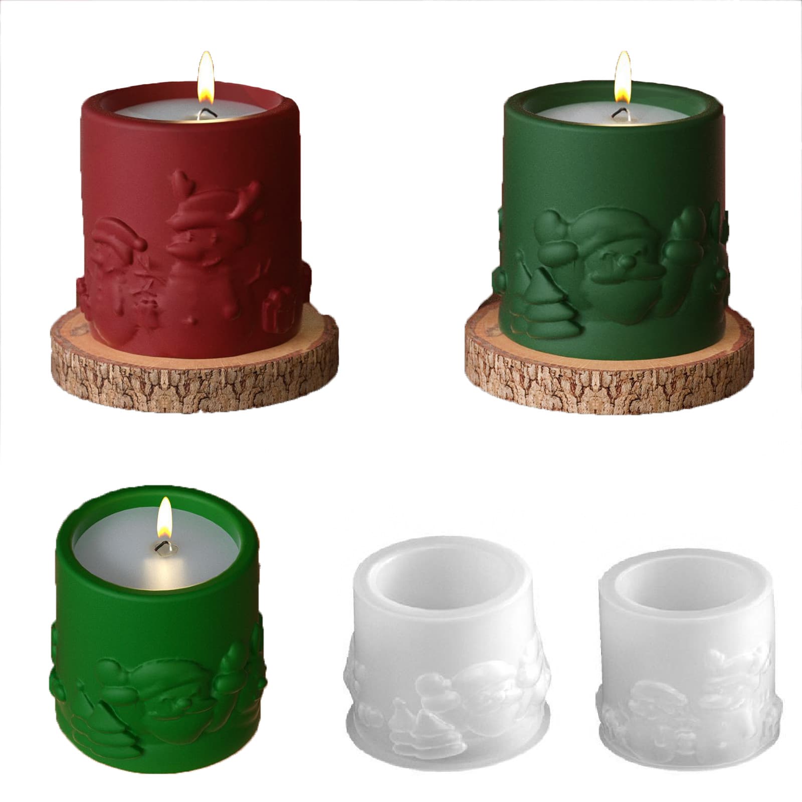Embossed Santa Claus Candle Cup Resin Silicone Mold, Cross-Border DIY Reindeer Snowman Epoxy Resin Cylinder Storage Cup