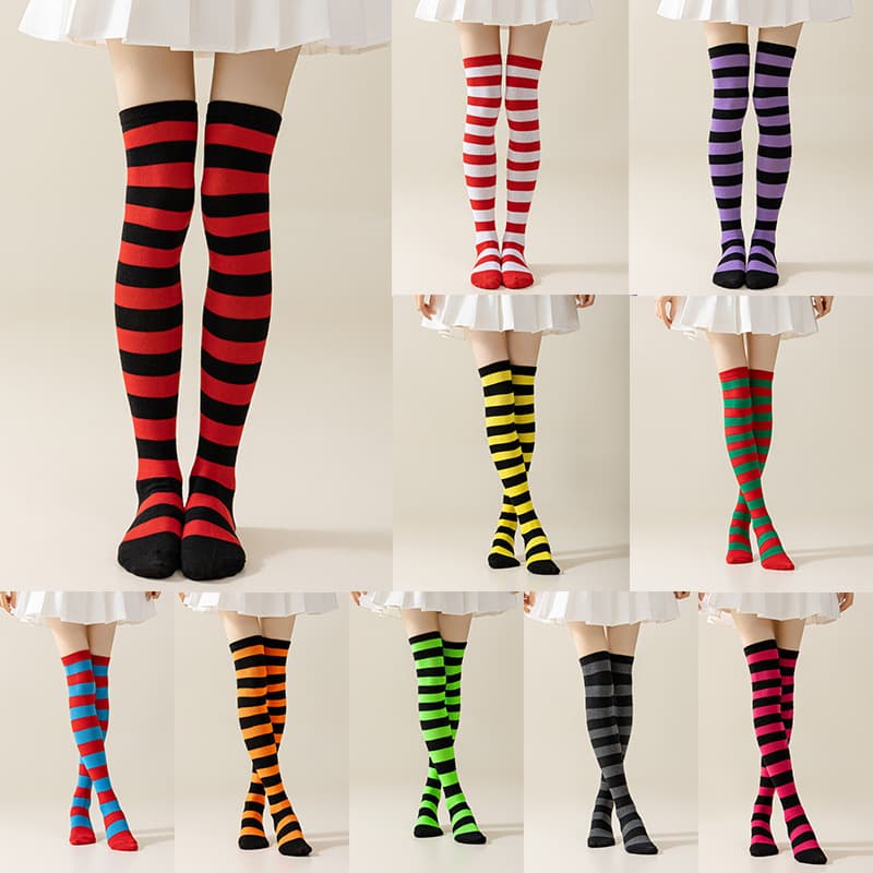 Cross-border solid color long dance socks Lolita stripe over-the-knee socks Japanese Halloween cosplay party anime