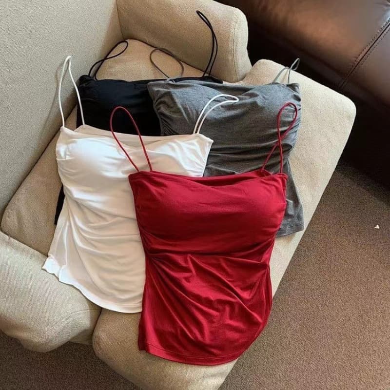 tuem Amazon Ready Stock Small Camisole for Women, Thin Straps with Built-in Bra, Backless Comfortable Layering Outer Wear for Girls