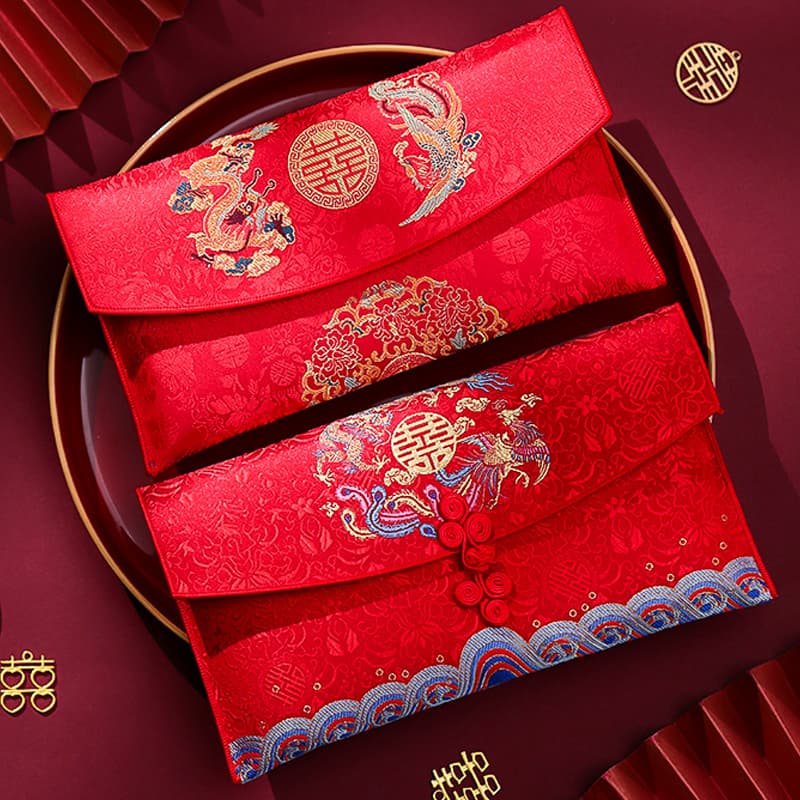 2025 New Wedding Red Envelopes, Chinese Fabric Style for Parents' Name-Changing Ceremony, 10,000 Yuan Denomination