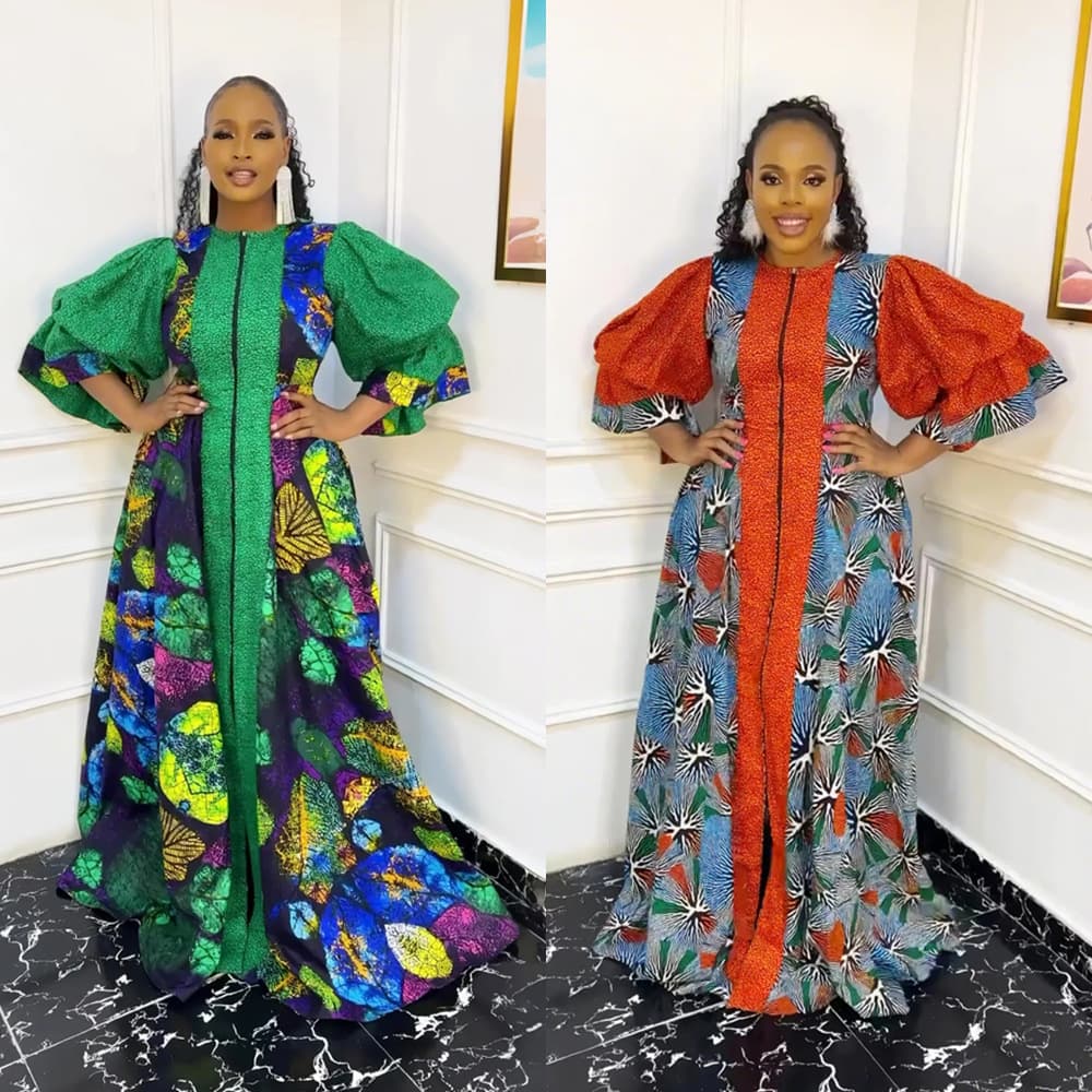 African Print Maxi Dress Kaftan Amazon Hot Sale Plus Size Loose Zip-Up Cardigan Coat Dress