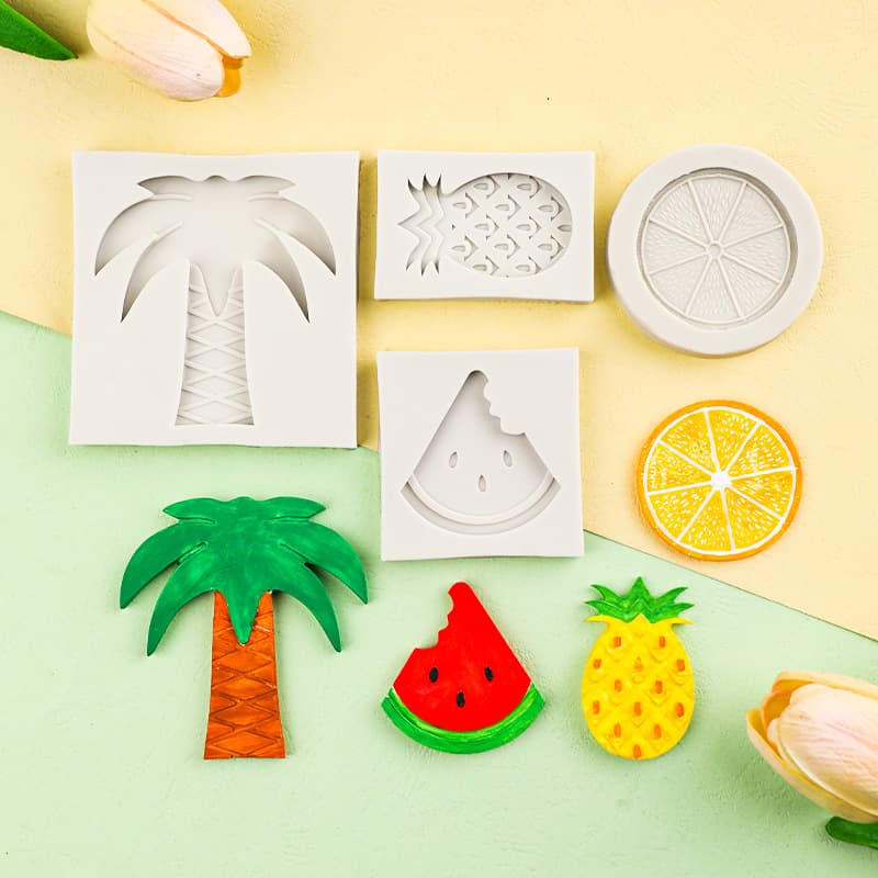 Summer Theme New Pineapple Watermelon Coconut Tree Fondant Cake Silicone Mold Clay Mold Gumpaste Tool