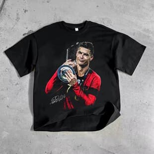 Print T-Shirt Unisex Hip Hop Top Loose Short Sleeve Football Cristiano European American Street Ronaldo