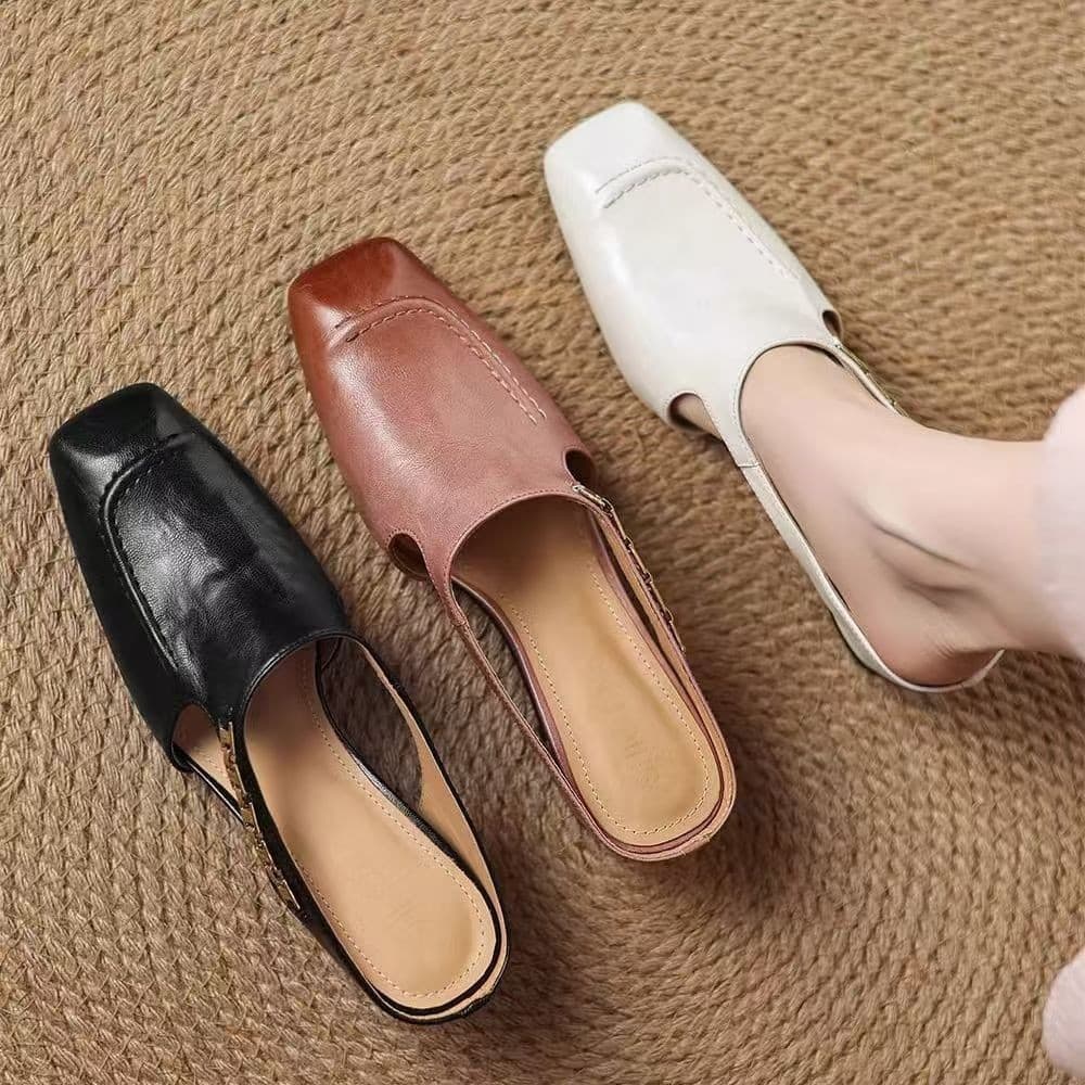 French High-End Hollow Toe Strap Small Half Slippers for Women Summer Outer Wear Inner Height 6cm Mules Versatile Women's Slippers