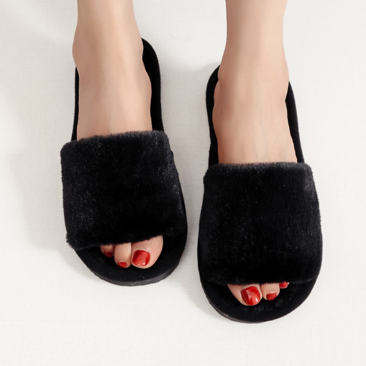 Cross-border Autumn/Winter New Open-Toe Fuzzy Slippers, Breathable and Warm Plush Slippers for Women, Comfortable and Lightweight Slippers