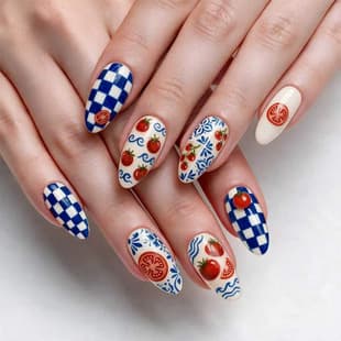 Lefan New Sweet False Nails Blue and White Plaid Wearable Nails Almond Shape Finished Press-on Nails Wholesale