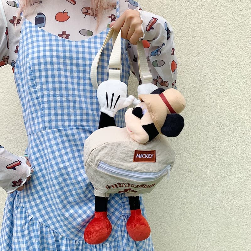 High-appearance Mickey plush crossbody bag, ins trendy happy camping backpack, cute cartoon shoulder bag, outing bag