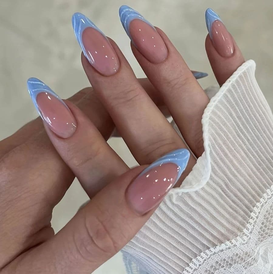 Cross-border Wearable Nails 3D Blue French Fishtail Nails Summer Fresh Wearable Nails Ins Style Nail Tips