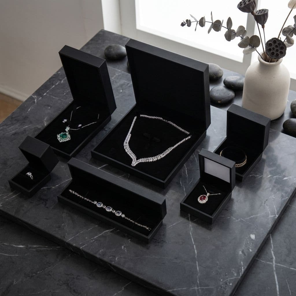 Custom Logo Luxury Black PU Leather Jewelry Box Ring Necklace