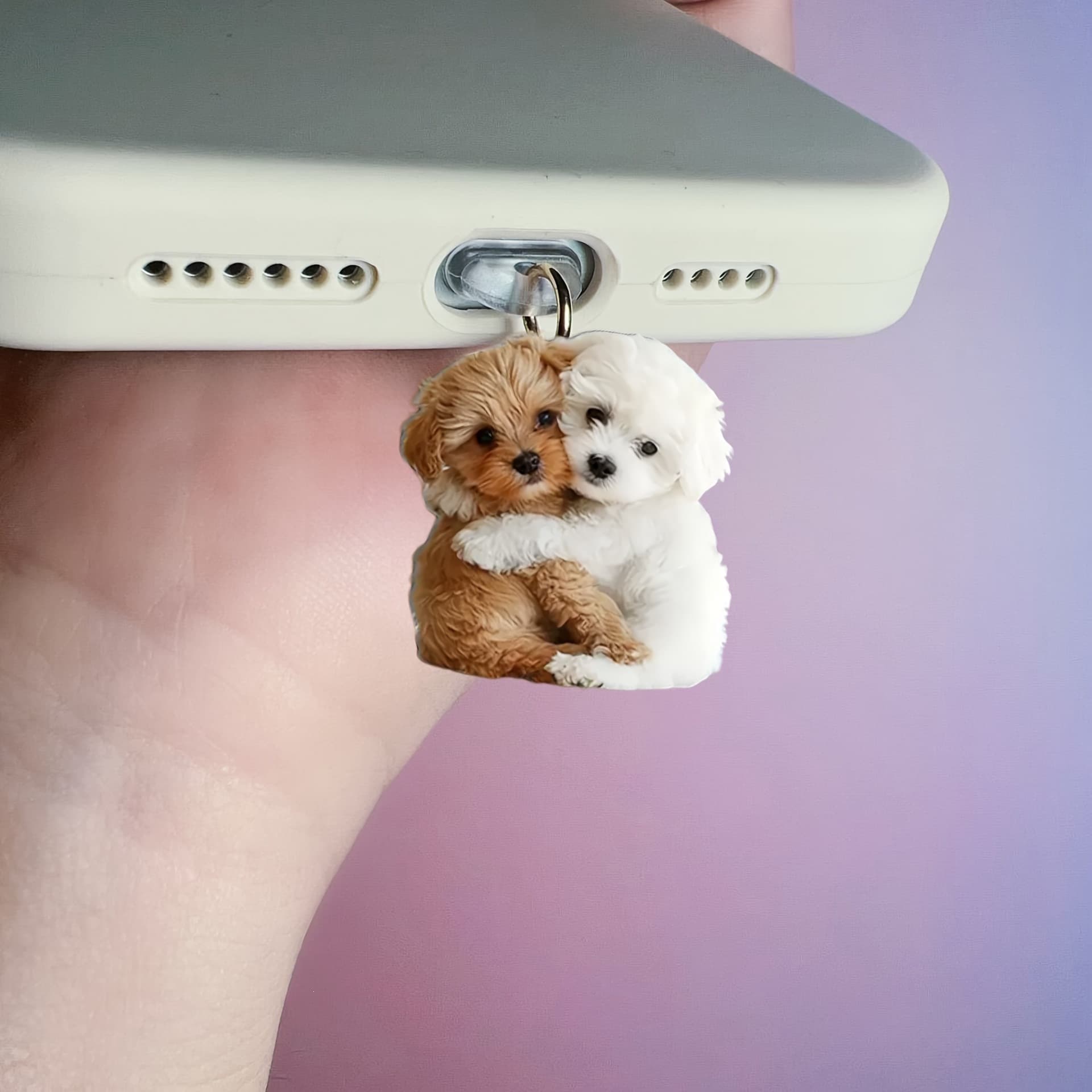 2D Hugging Teddy Bear Acrylic Phone Dust Plug Charm Pendant Type-C