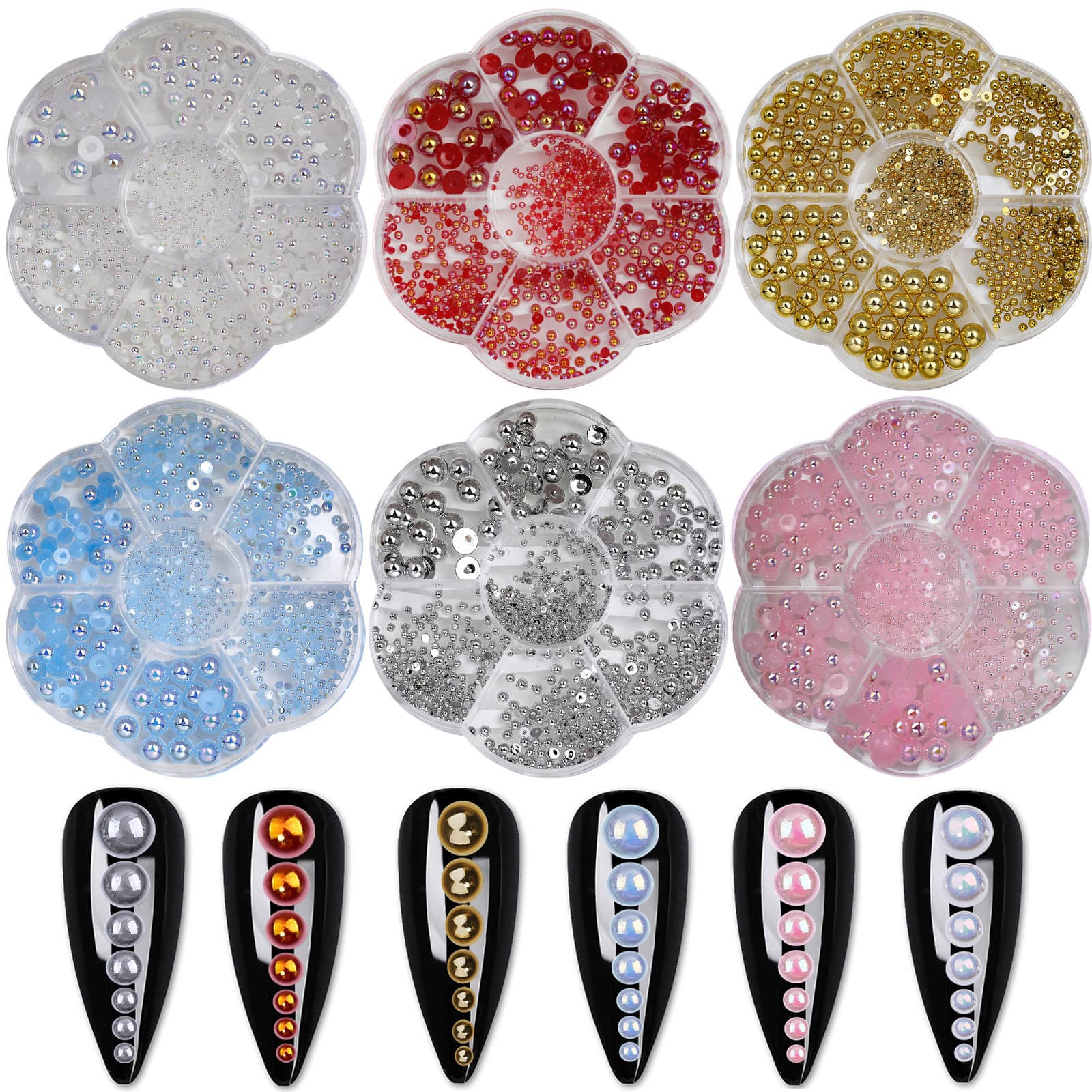 Half-Circle AB Pearl Manicure DIY Resin Plum Blossom Box 7 Grids Colorful Nail Jewelry Wholesale ManziLyn Simple Design Gold Color