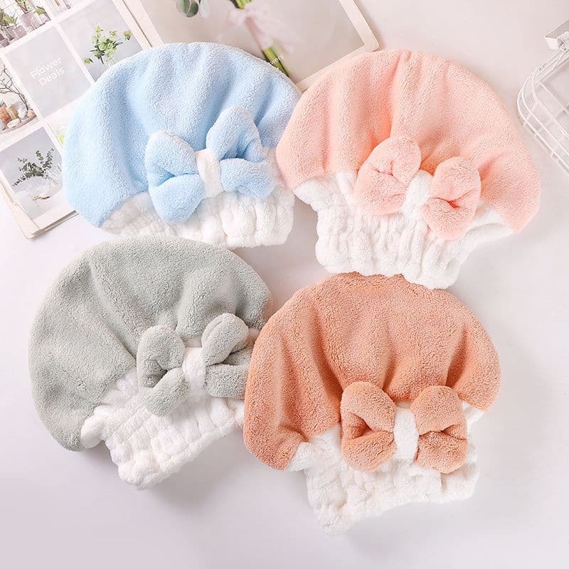 Hot-selling hair drying cap, absorbent shower cap for women, super fast drying, cute hair drying towel, hair washing headband with bow, wholesale.