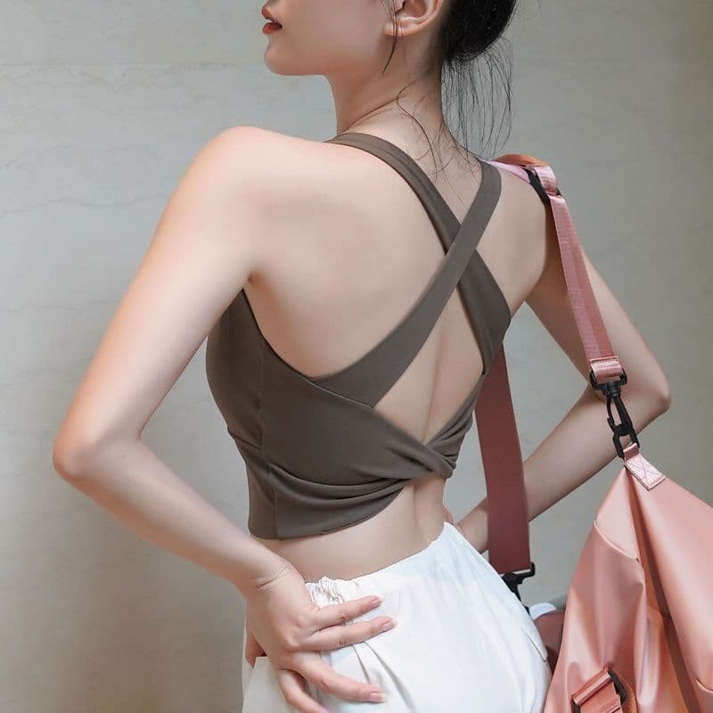 Yoga Racerback Tank Top Women American Style Cross Back Twist Design Slim Fit Sports Fitness Crop Top
