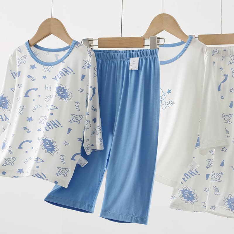 Children's Pajama Set Summer Thin Modal Seven-Sleeve Homewear Big Kids Boys' and Baby's Air Conditioning Clothing Trendy