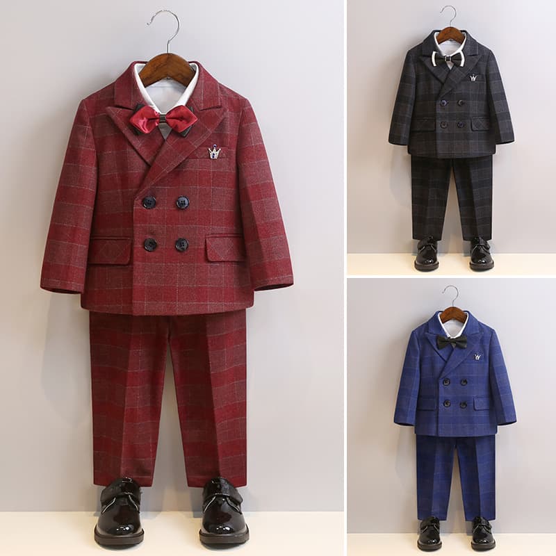 Boys' autumn/winter plaid suit set, children's first birthday party dress, flower girl/girl outfit, event host/performance costume