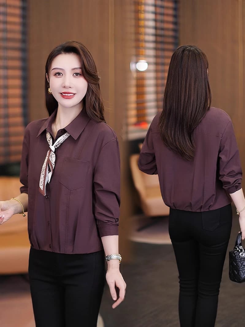 8510 Bow Tie Blouse 2025 New T-Shirt Stylish Women's Outerwear for Middle-Aged and Elderly, Mother-of-the-Bride Wedding Banquet Shirt