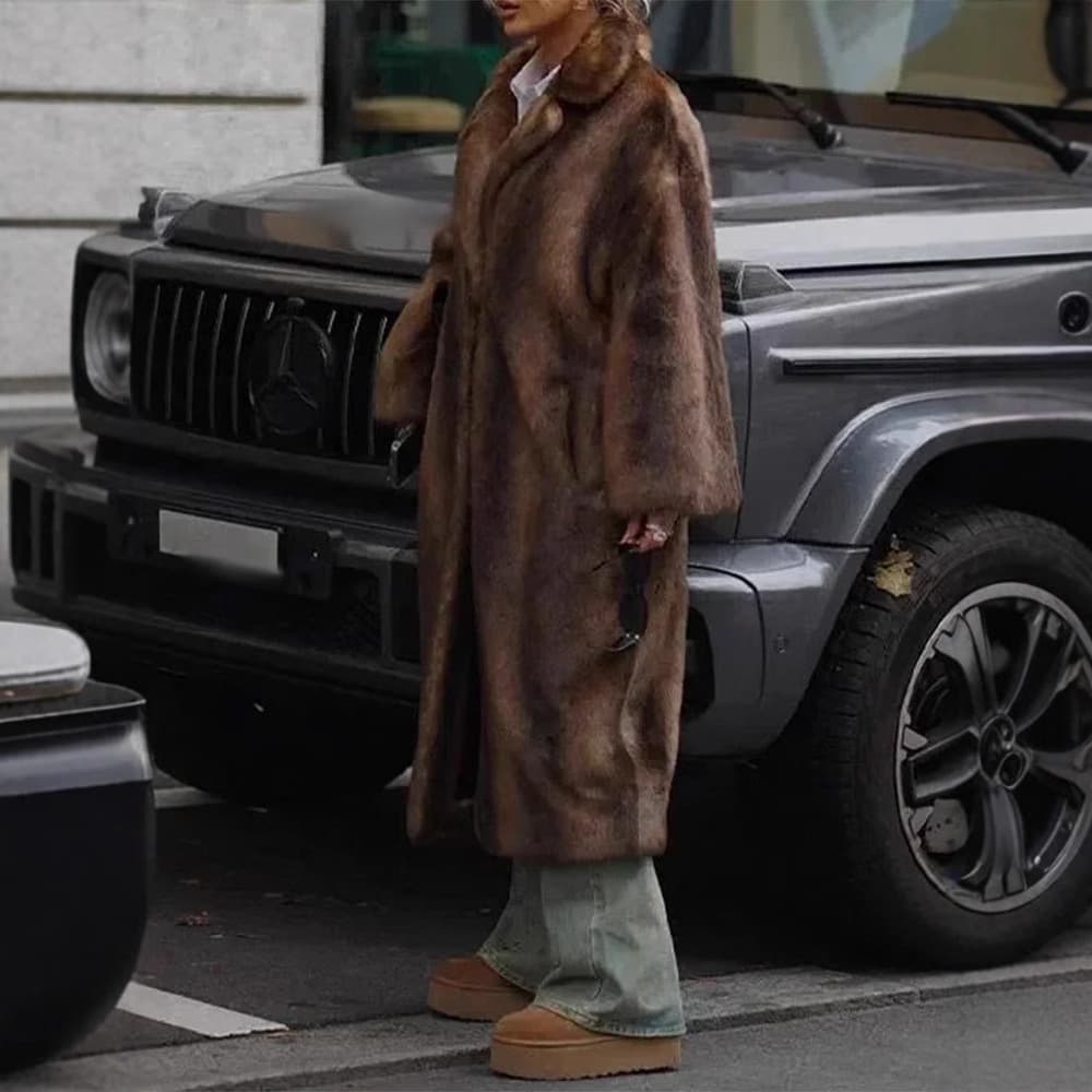 New Winter Women's Long Faux Mink Fur Coat Thick Warm Streetwear Outerwear for EU/US Cross-Border