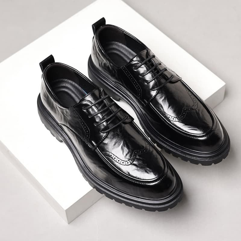 Men's genuine leather shoes, new style, business formal, British style, casual, brogue, black, for live streaming, weddings, grooms.