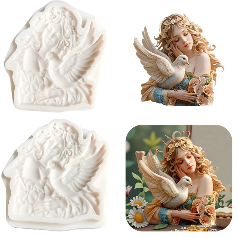 European girl fondant silicone mold pigeon cake decoration chocolate mold car aromatherapy hanging piece plaster mold