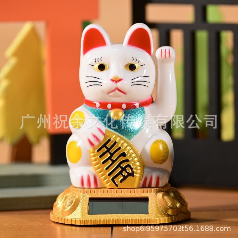 3-inch Cat Solar Plastic Maneki-neko Ornament Waving Feng Shui Office Desktop Fortune Cat Cartoon Wealth Gathering