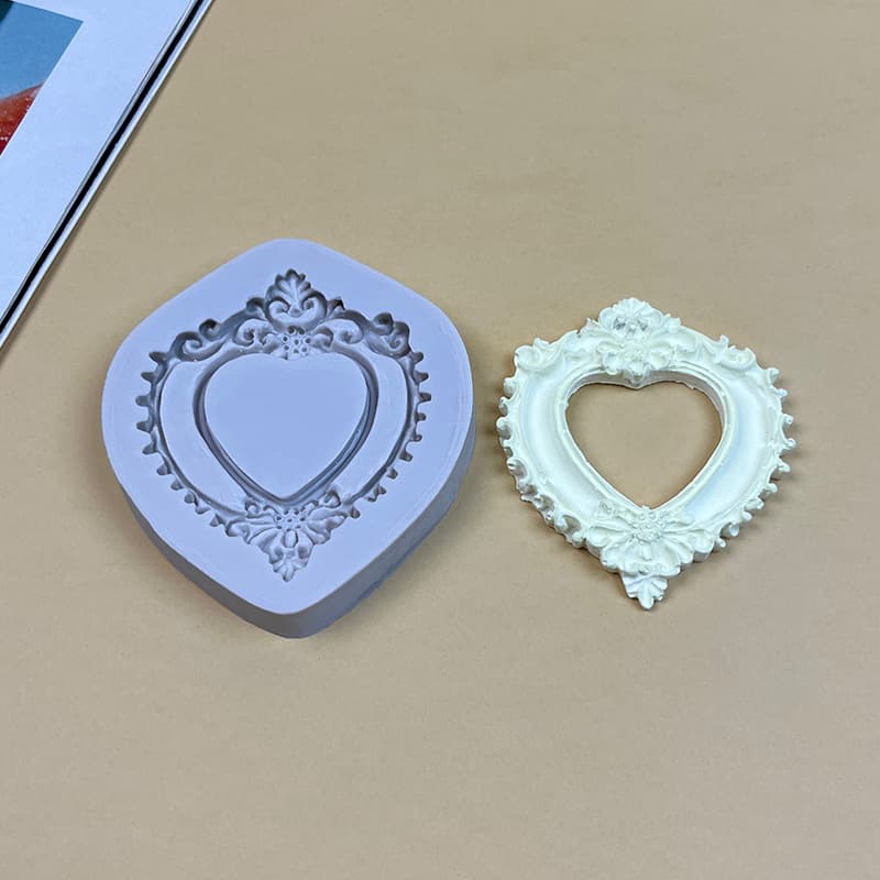 Double Layer Heart Frame New Baking Vintage Pattern European Style Retro Mirror Silicone Fondant Chocolate Cake Mold