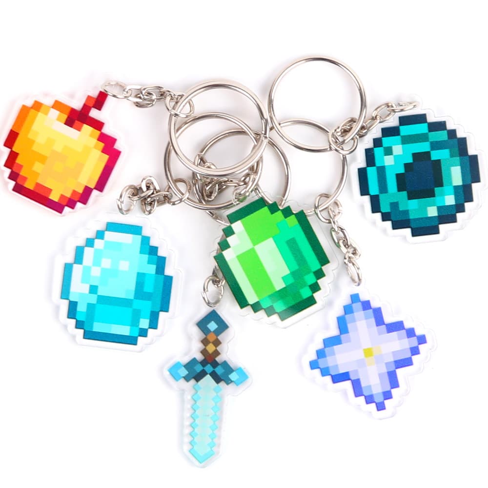Minecraft Pixel Game Acrylic Keychain, Themed Decorative Hanging Ornament