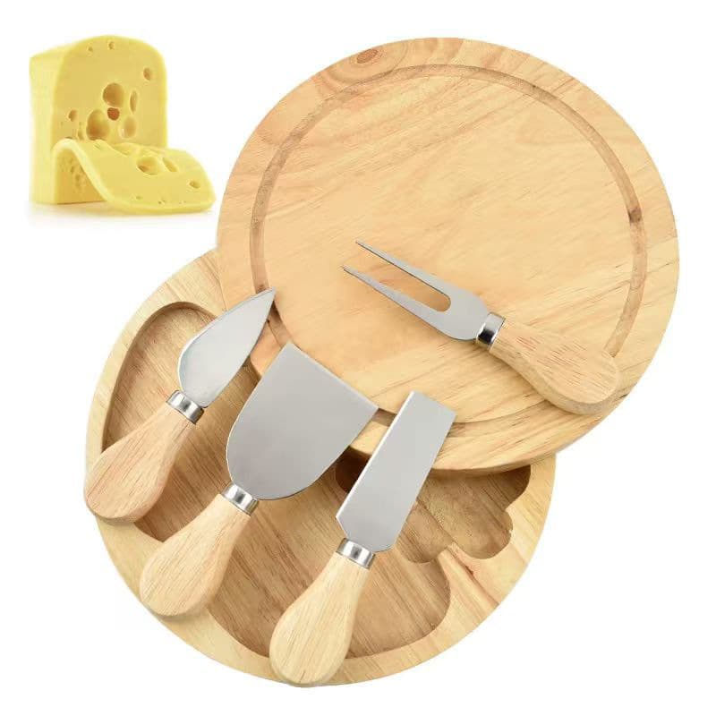Stainless Steel Cheese Knife 4-Piece Set, Home Butter Cheese Knife with Wooden Box, Pizza Knife, Fork, Spatula, Kitchen Knife Wholesale