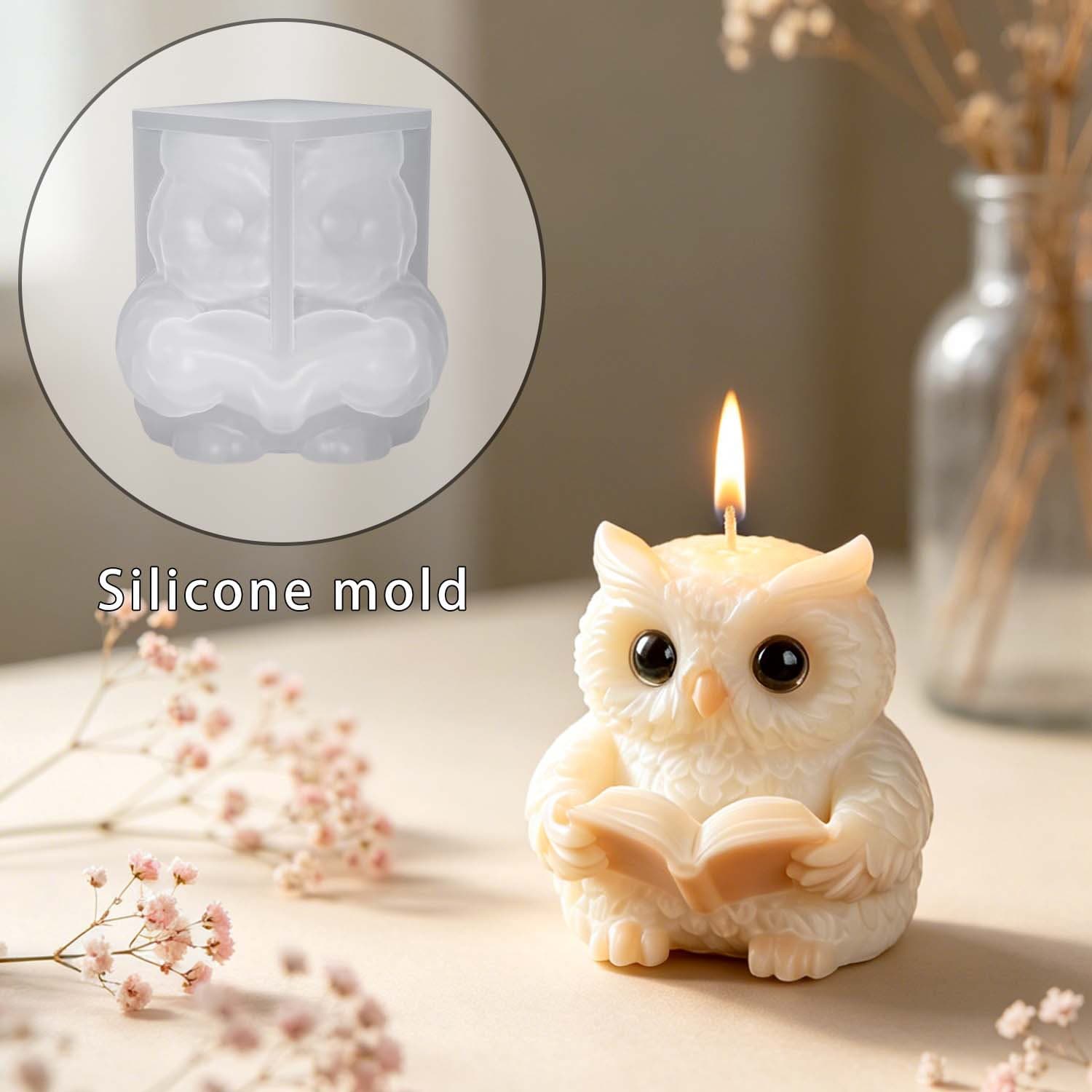 Barbara diy reading owl aromatherapy plaster candle mold 3D animal ornament silicone mold