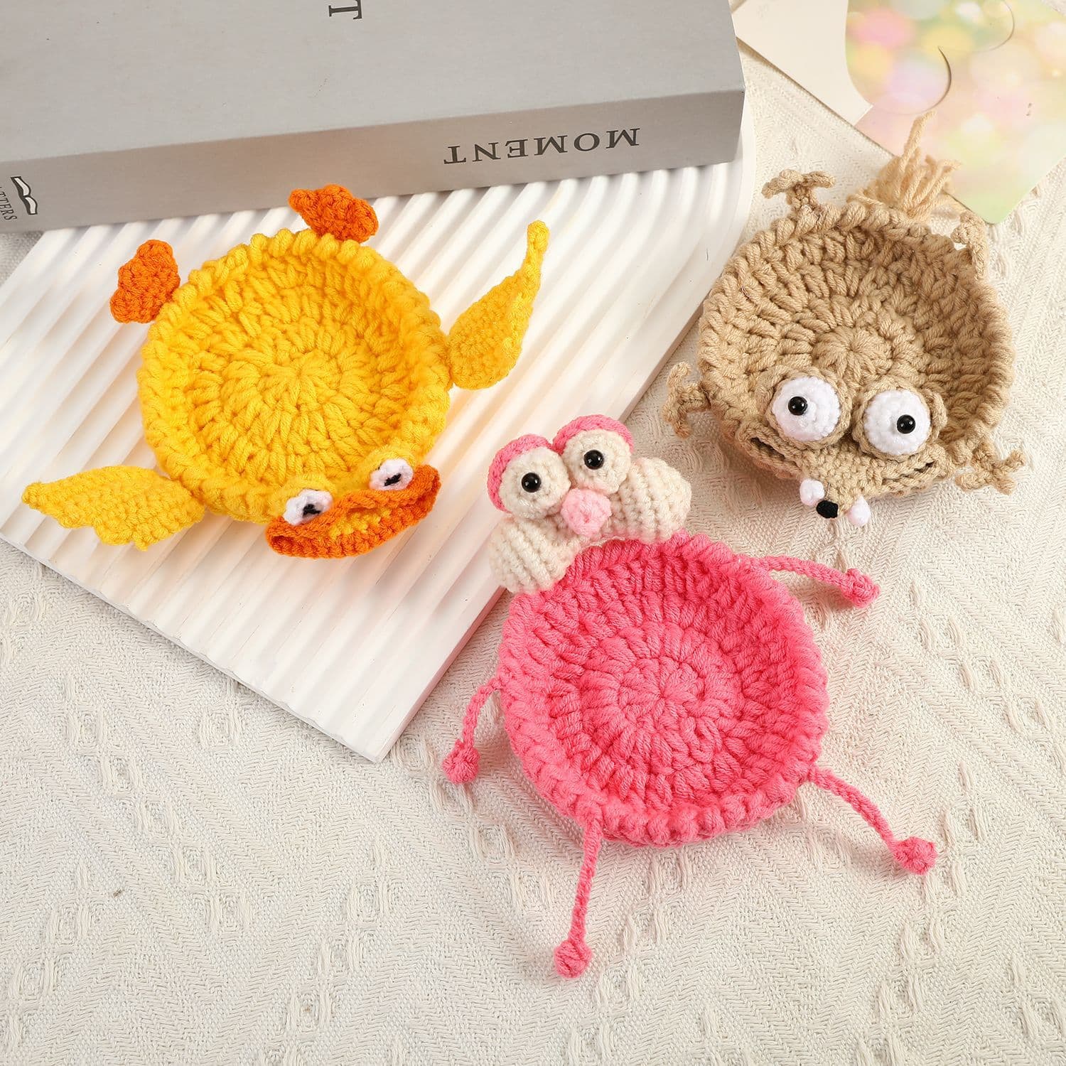 New Cross-border Handmade Crochet Cartoon Coaster Animal Stress-relief Shape Heat Insulation Pad, Home Dining Table Anti-scald Mat