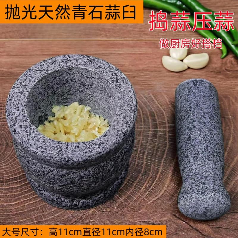 Stone Garlic Mortar and Pestle Set for Crushing Garlic, Ginger, and Spices - Home Use Grinding Bowl, Manual Garlic Crusher