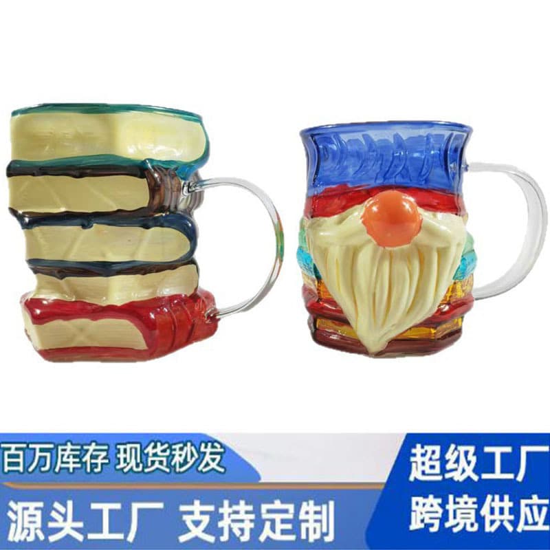 Can be quickly cooled and heated artificially hand-painted stacking books Santa Claus mug cross-border new hot-selling glass cup