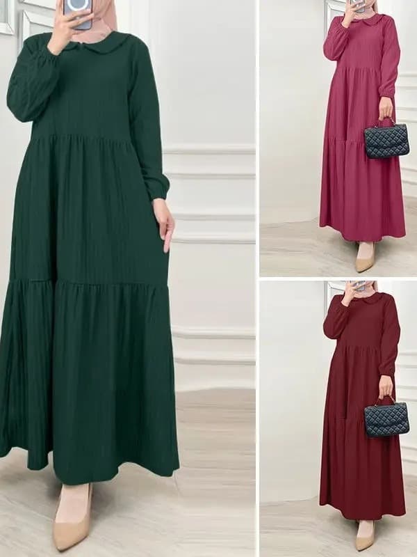 2024 Cross-Border Abaya Women's Ruffle Skirt Bubble Sleeve Sweet Dress Long Robe Turkish Sun Dress