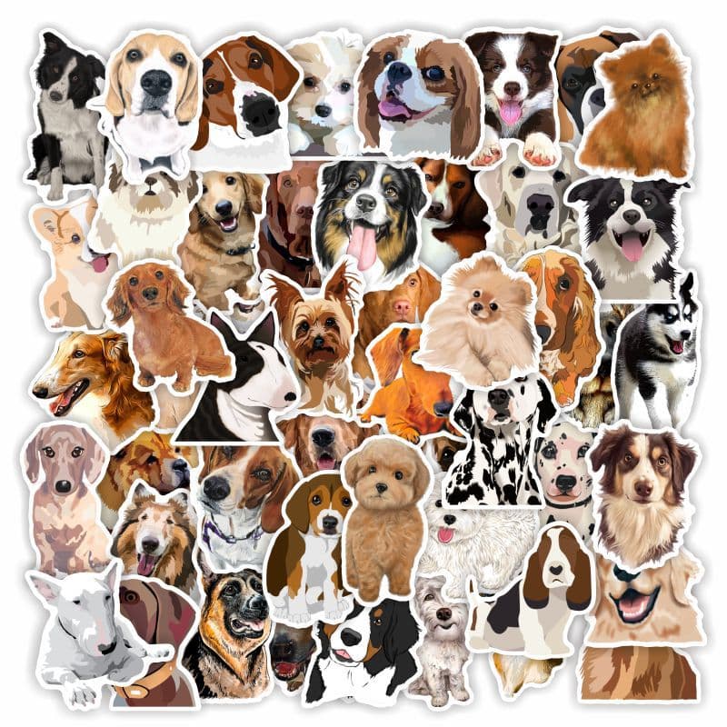 50 Pet Dog Waterproof Stickers for Tablets, Cups, Stationery, Luggage, and Skateboard Decoration