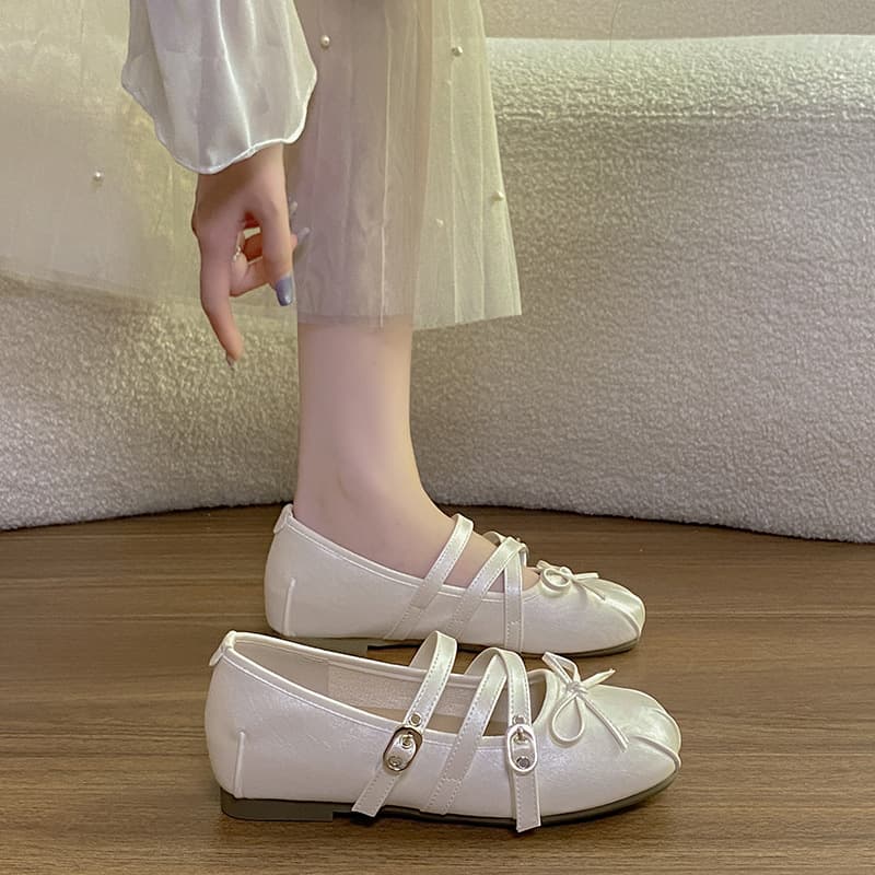 Fairy Style French Ballet Mary Janes for Women 2026 New Bow Inner Height Increase Soft Sole Flats for Dresses Women's Shoes
