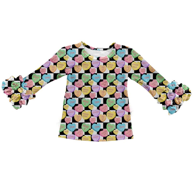 Cross-border wholesale custom autumn girls' long printed top with ruffle trim