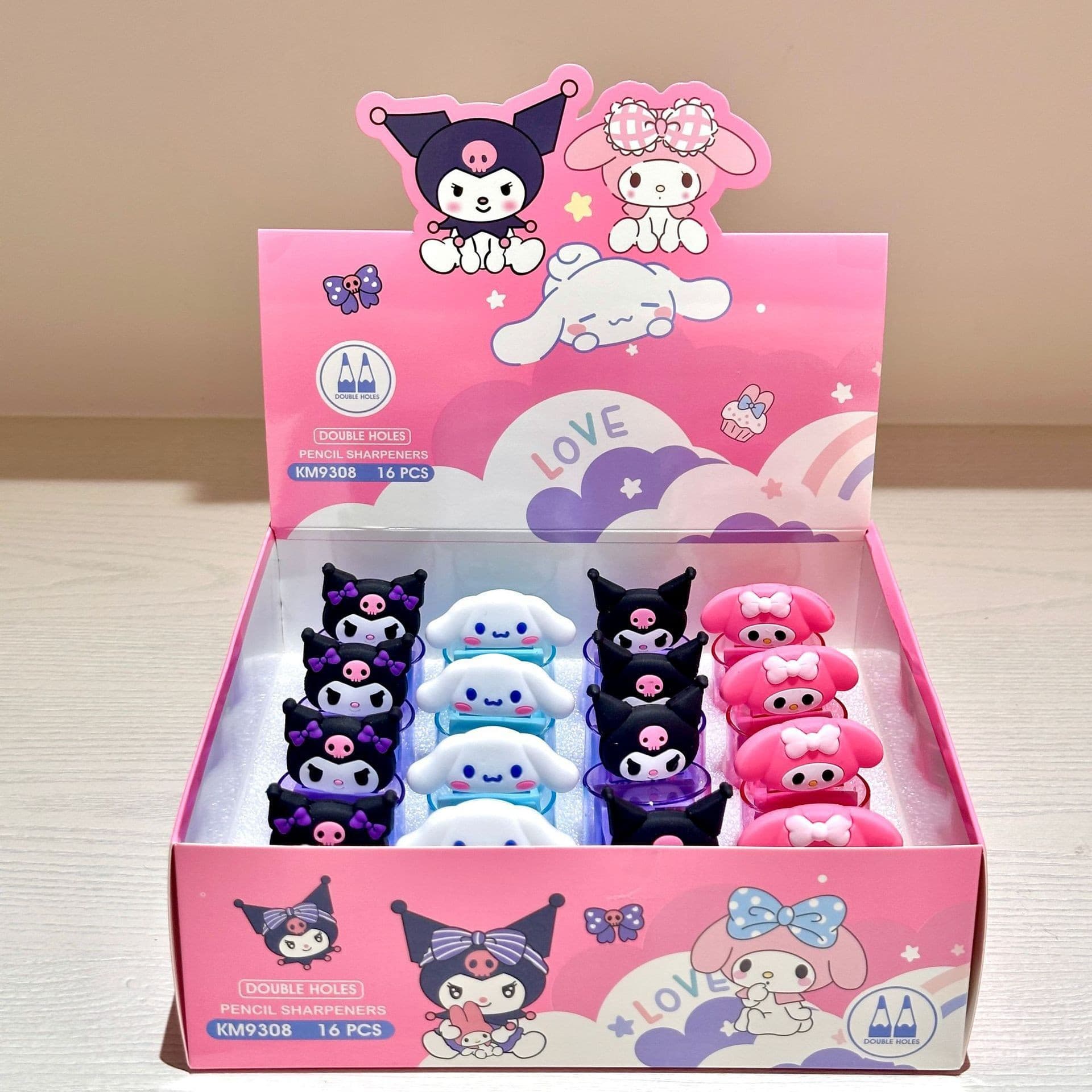 Cartoon double-hole pencil sharpener Sanrio roll shape pencil sharpener high-looking primary school student pencil sharpening stationery cross-border wholesale