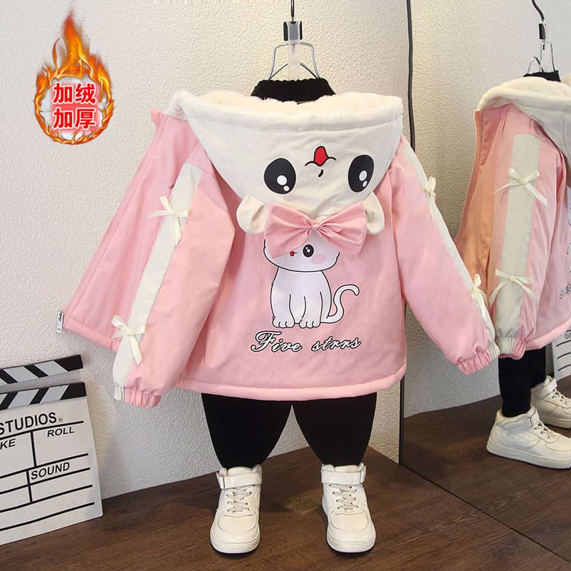 Girls' Coat Autumn and Winter 2025 New Children's Children's Western Style Baby Girl's fleece-lined Thickened Fashionable Cotton Coat Outer Wear