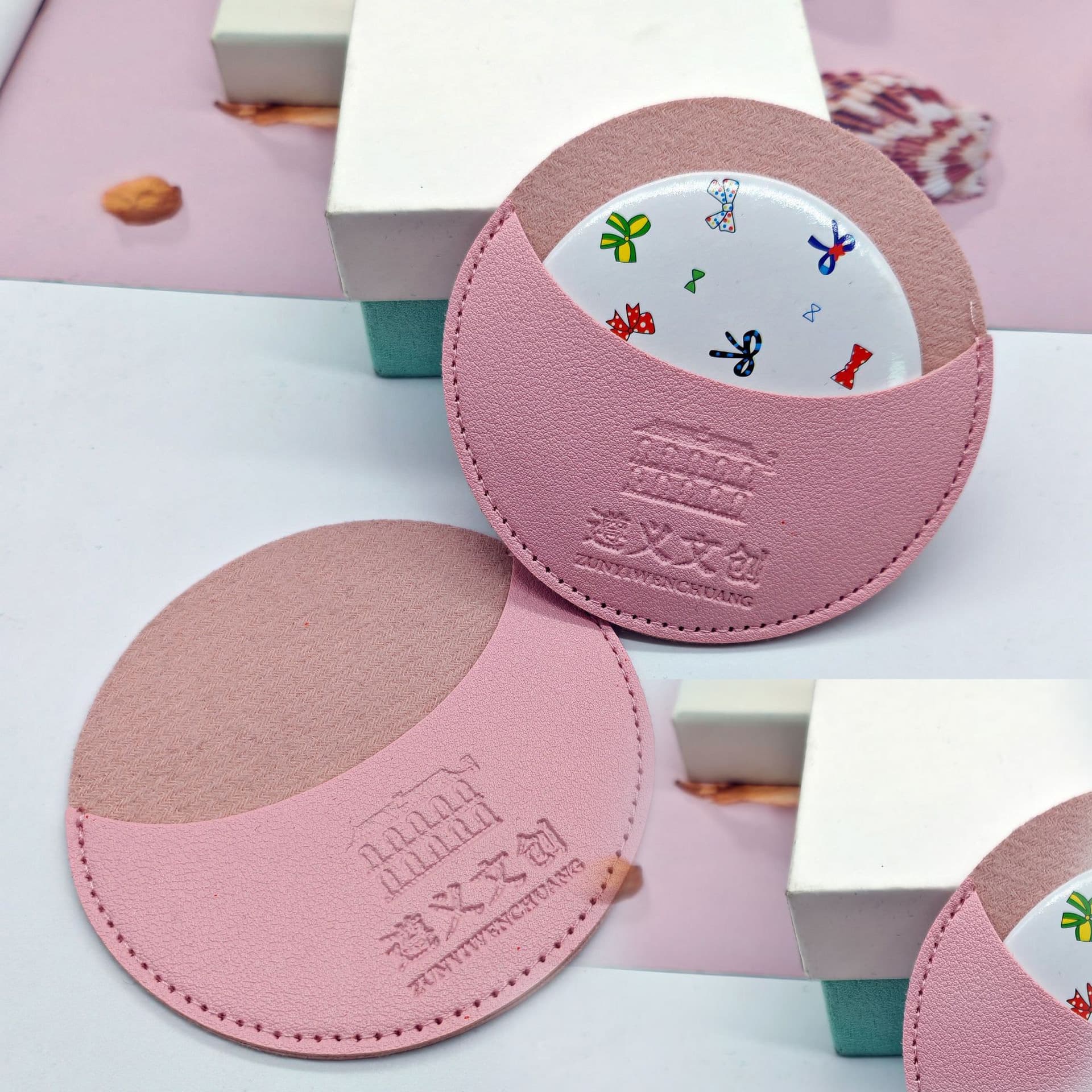 Custom makeup mirror leather case, PU leather/genuine leather, logo hot stamping, scratch-resistant, exquisite wear-resistant mini portable pouch