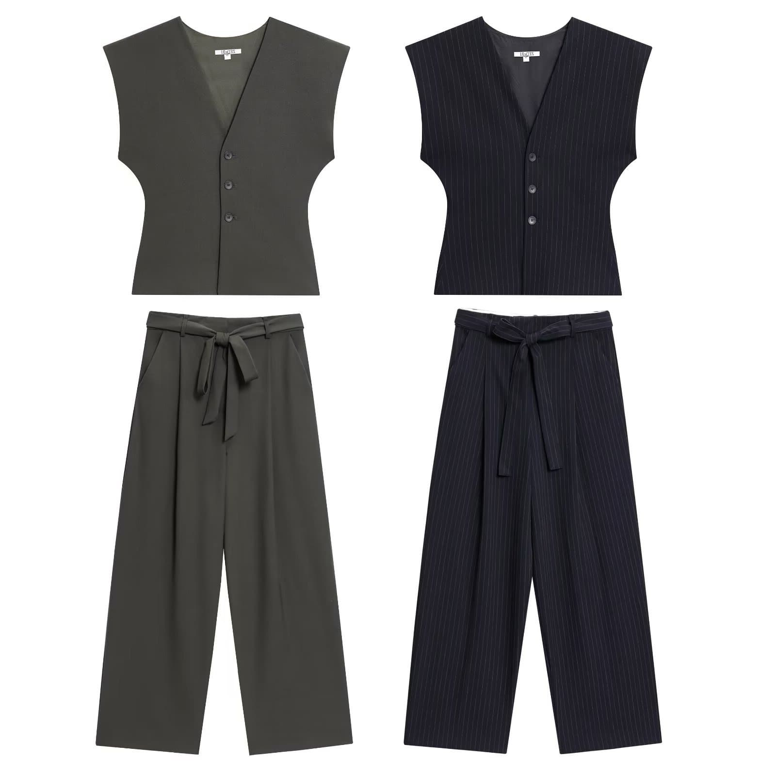 1582-New Women's Fashionable Fitted Vest + Lace-Up Casual Pants Set