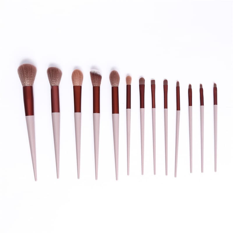 Makeup brushes, foundation brushes, 13 sets of makeup brushes, cyan pink handle cloth bag, loose powder brush, eyebrow brush, blending brush, lip brush