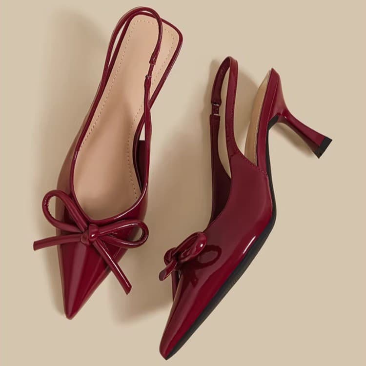 Women's Bow Stiletto Heel Back Strap Sandals, Fashionable and Versatile Pointed Toe Sexy High-End Open Back Shoes
