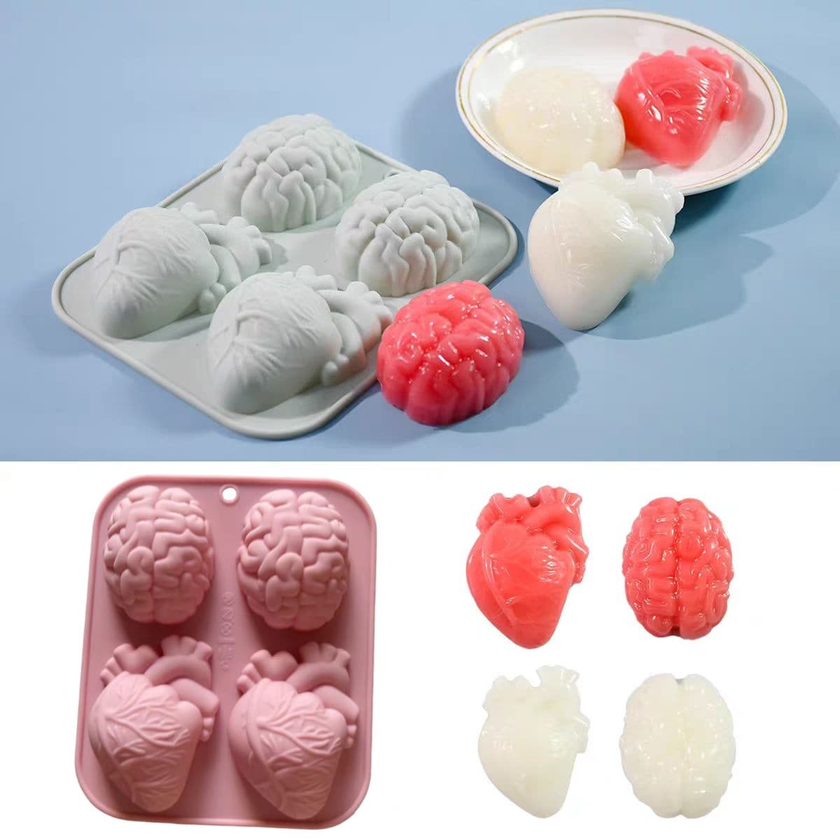 In Stock 4-Link Brain Heart Single 6-Inch Heart Shape Silicone Mold Baking Cake Mold Resin Casting Mold