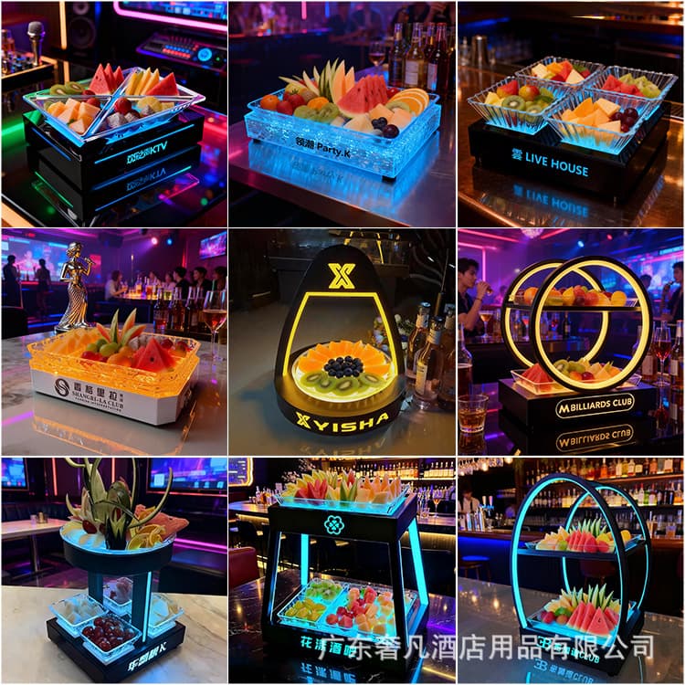 Bar Glowing Fruit Platter KTV Special LED Snack Tray Double-Layer Fruit Tray Nightclub Glowing Fruit Platter Stand KTV Fruit Platter