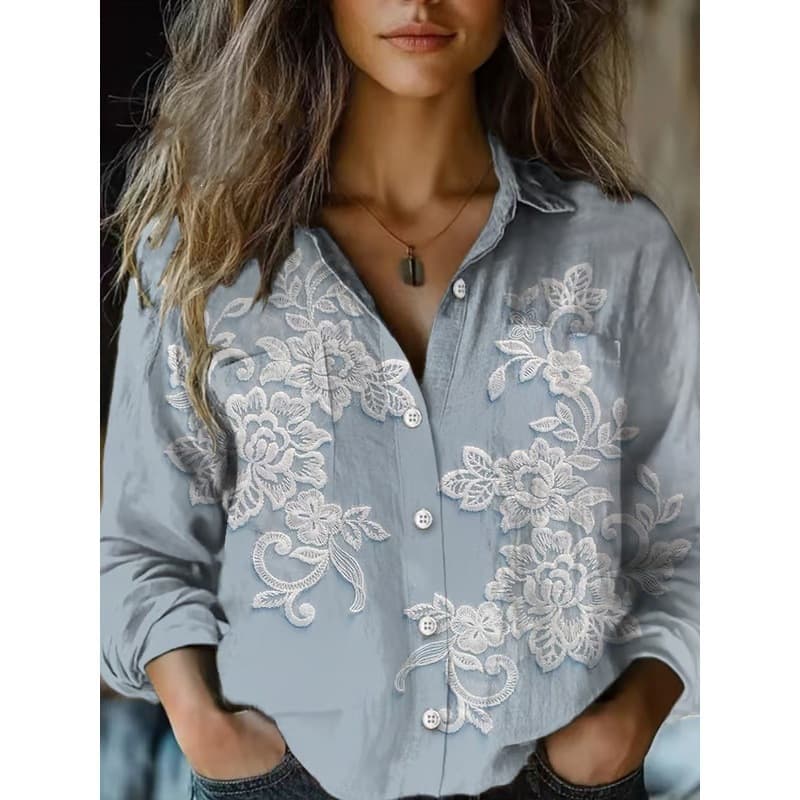 Amazon Independent Station Cross-border 2025 New 3D Digital Print Women's Fashion Plus Size Turn-down Collar Long Sleeve Shirt Top
