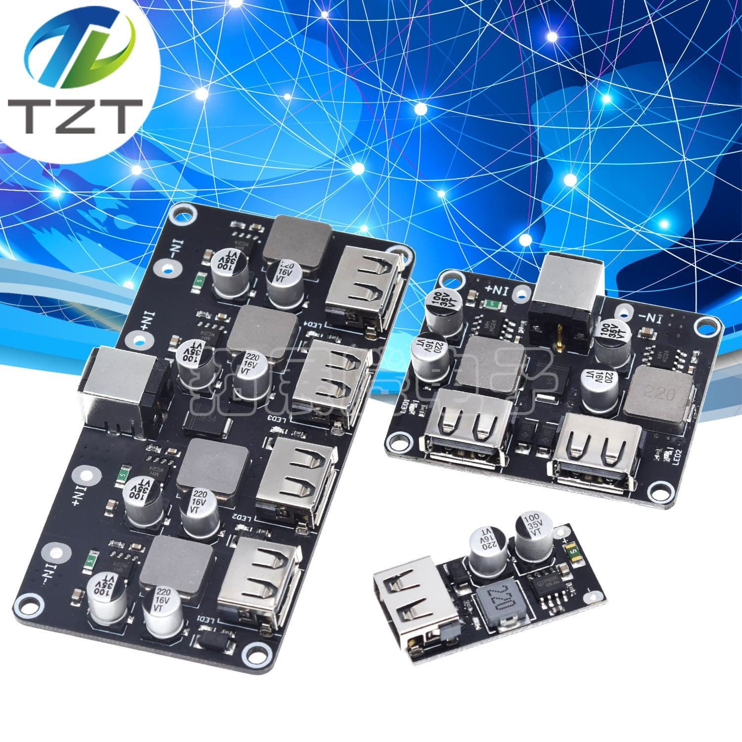 DC step-down module QC2.0 QC3.0 fast charging USB mobile phone charging board supports Apple Huawei FCP